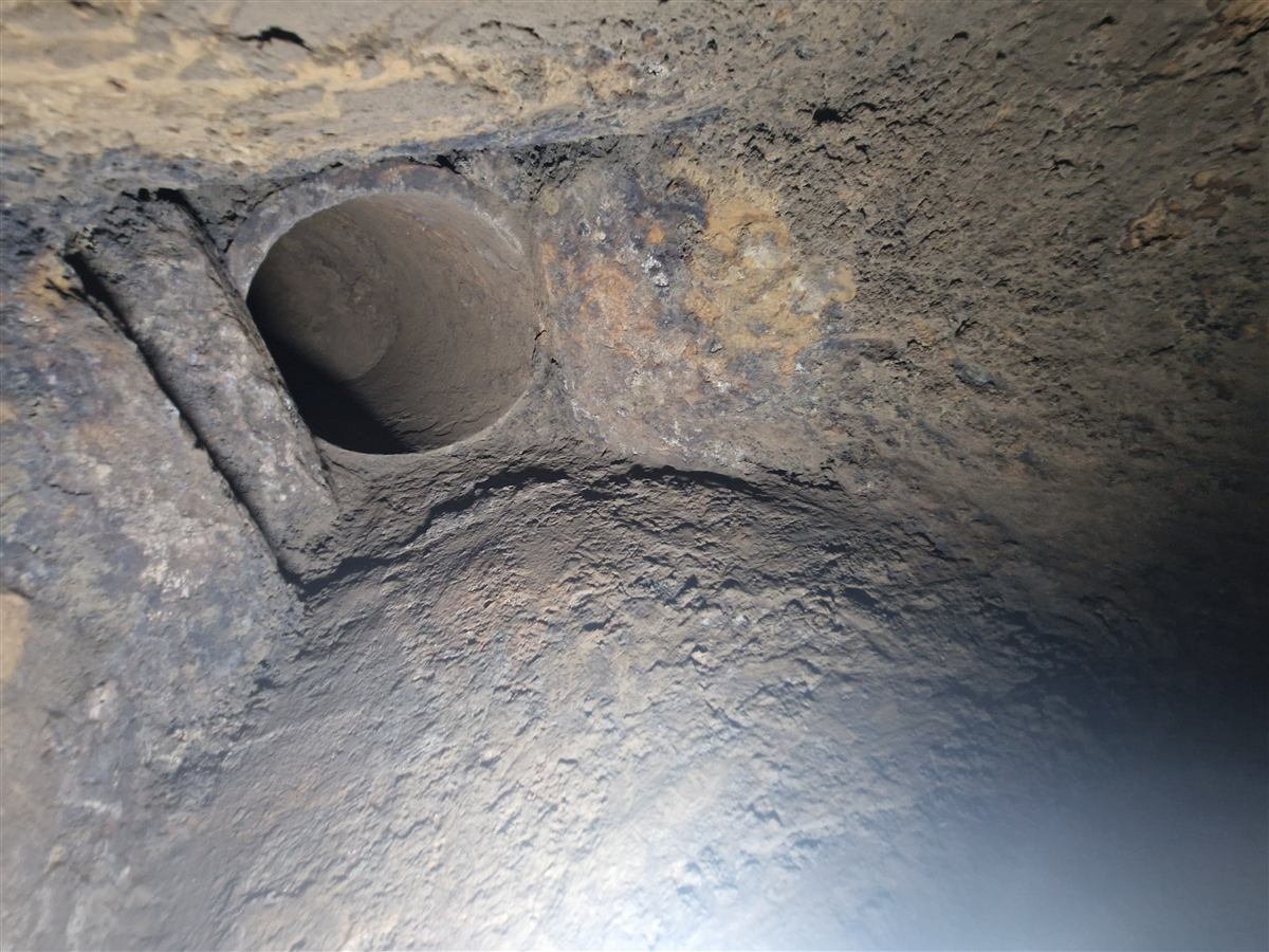 Inside a clear, open flue